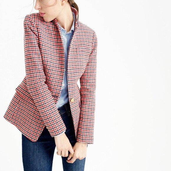 NEW J.Crew Regent Blazer in Ivory Navy Red Houndstooth Wool Jacket 16 - Picture 7 of 8